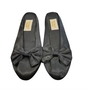 Vintage Victoria's Secret Black Satin Bow Slippers Size 9/10